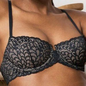 True &‎ Co Gramercy Balconette Bra Black 34D NEW